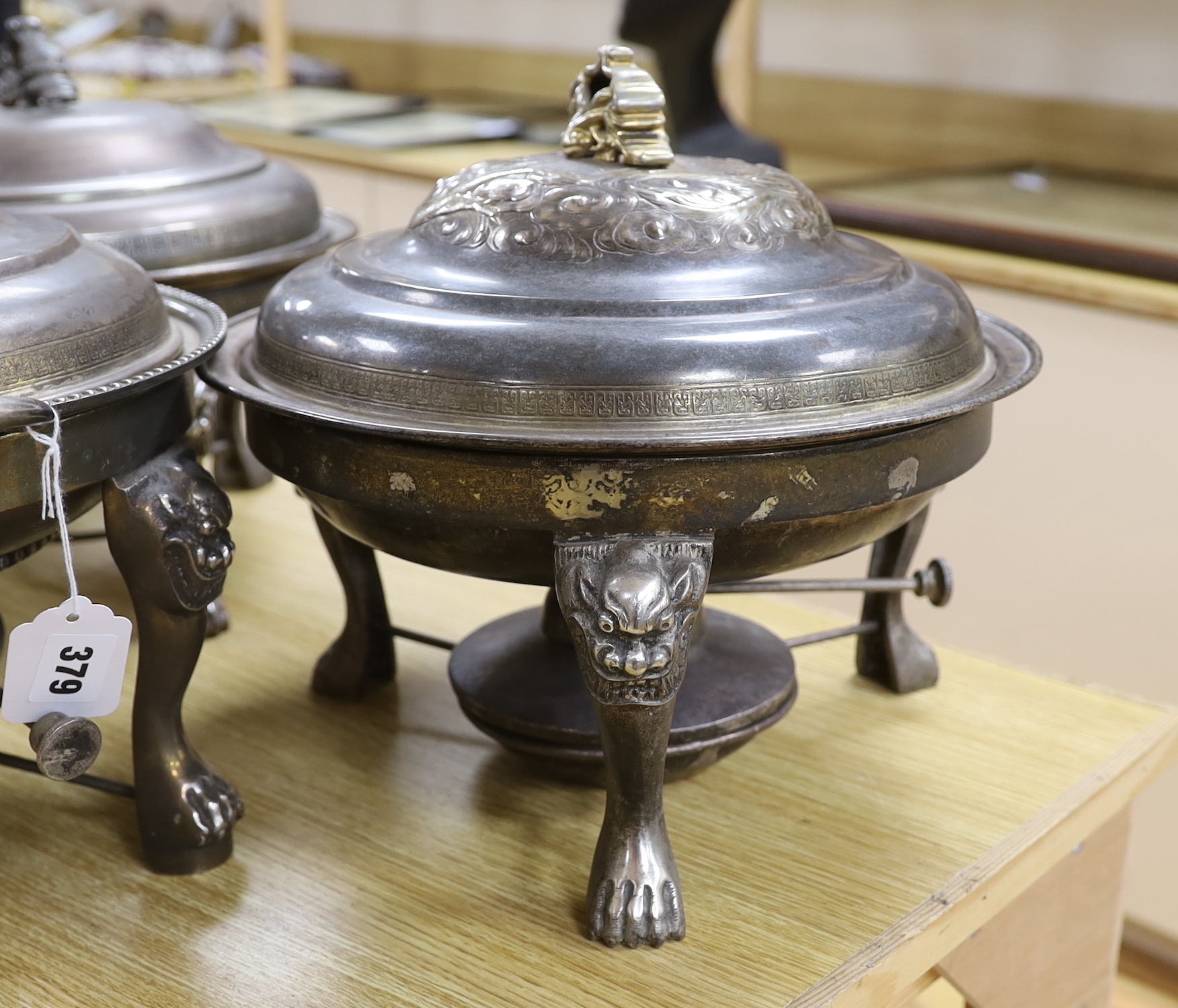 A pair of Chinese tureens, stands, burners and another similar, 30cm tall